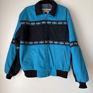 Vintage Western Frontier Canvas Chore Coat Blanket Lined Jacket Aztec Mens L